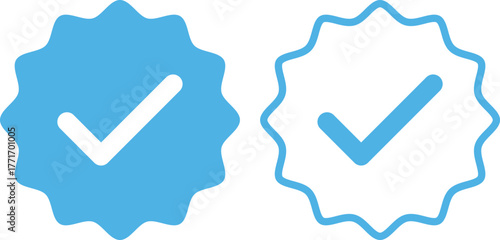 Blue Check Mark and Profile Approved icon set. Verified badge symbol. Blue tick mark icons collection. Social media profile blue check sign