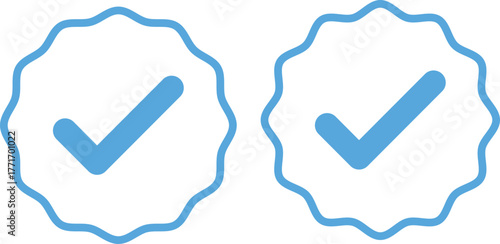 Blue Check Mark and Profile Approved icon set. Verified badge symbol. Blue tick mark icons collection. Social media profile blue check sign