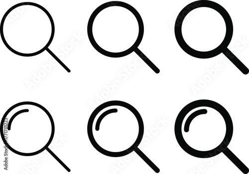 Search Icon set. Magnifying Glass and Find Symbols. Keyword Research Tool sign. Global Search Engine