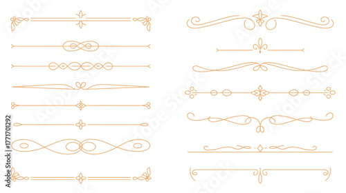 Vintage style gold line art dividers and calligraphic separator elements