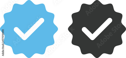 Blue Check Mark and Profile Approved icon set. Verified badge symbol. Blue tick mark icons collection. Social media profile blue check sign