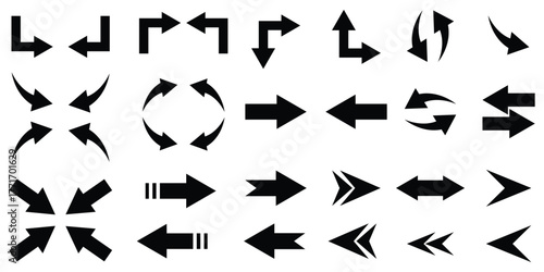 Arrows big black set icons, arrow icon, modern simple arrows, arrow vector collection cursor. Arrows set icon in black color. Arrow vector collection . Vector illustration. Modern and simple arrows