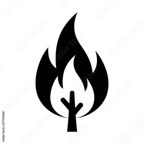 Minimalist Black Fire Tree Icon Design on White Background