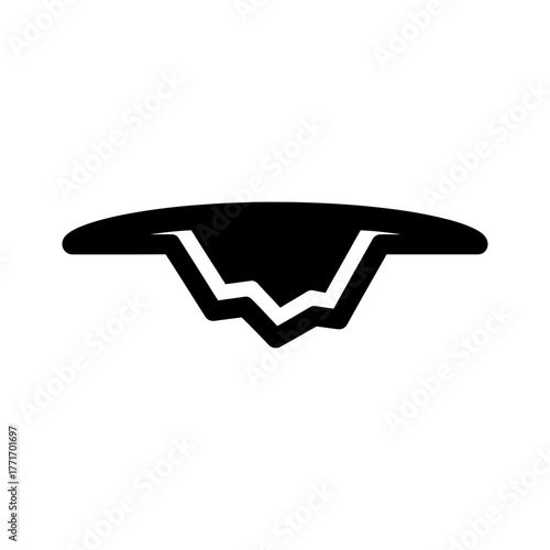 Abstract Black W-shaped Contour Design Element on White Background