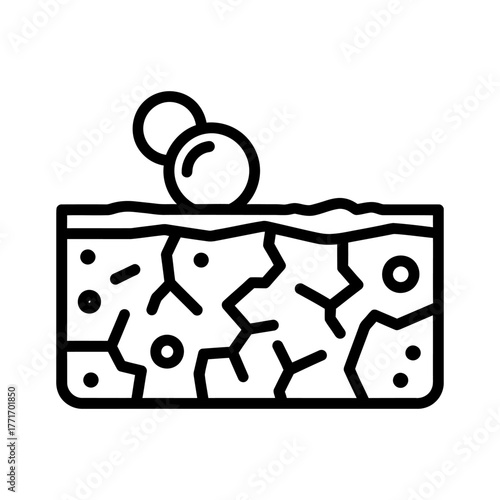 Black Outline Icon of Dry Cracked Skin with Hydration Drops