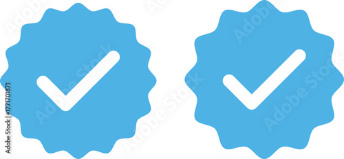 Blue Check Mark and Profile Approved icon set. Verified badge symbol. Blue tick mark icons collection. Social media profile blue check sign