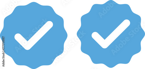Blue Check Mark and Profile Approved icon set. Verified badge symbol. Blue tick mark icons collection. Social media profile blue check sign
