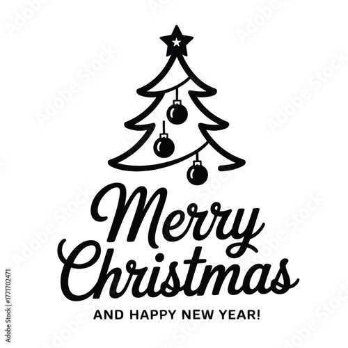 Elegant Christmas Tree Illustration with Festive Greetings for a Joyful Holiday Season and a Prosperous New Year Celebration Background Invitation