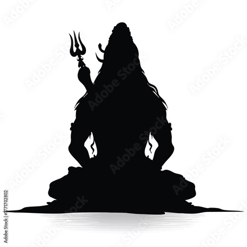 Shiva Vector Art, Hindu God Silhouette in Meditation on white background