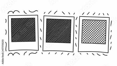 Three hand drawn instant photo frames with empty spaces for memories, perfect for scrapbooking or creative projects.