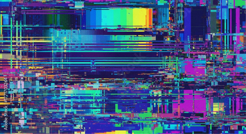 Abstract digital art displays a mesmerizing display of colors and glitch effects, creating a vibrant and dynamic visual experience. vector illustration
