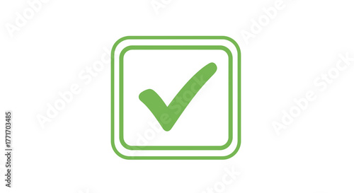 Clean green checkmark icon inside a square frame, representing approval, completion, correctness, and success. Essential graphic for user interfaces, web elements, and validation signals