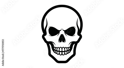 Detailed monochrome human skull illustration with striking empty eye sockets, perfect for symbolic designs or a bold visual statement in graphic art projects