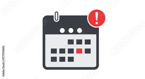 Modern Digital Calendar Icon with Important Event Reminder Notification and Paperclip Symbol for Scheduling and Time Management Applications