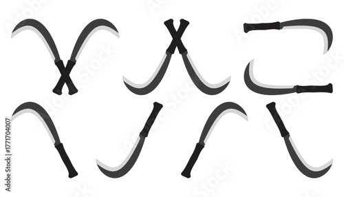 Set of sickle and billhook knives vector icons isolated on white