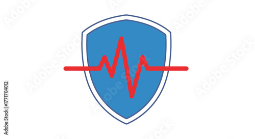 Digital health protection shield with an active heartbeat line, symbolizing medical security, vital sign monitoring, and robust data safeguard in modern healthcare technology