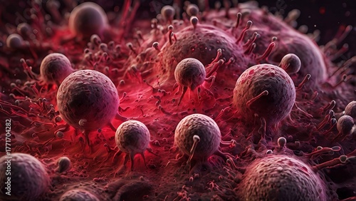 Cancerous Cells or Pathogens Multiplying in Microscopic Organism View