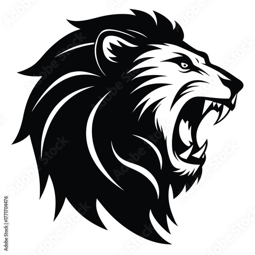 Lion head tattoo vector illustration with wild animal face