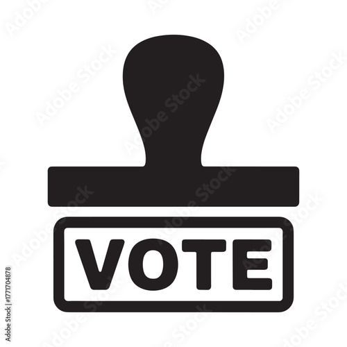 Black silhouette of a rubber stamp with the word vote