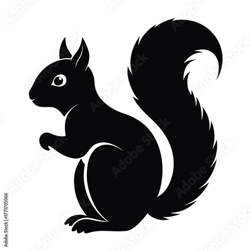 cute squirrel holding nut on branch cartoon illustration