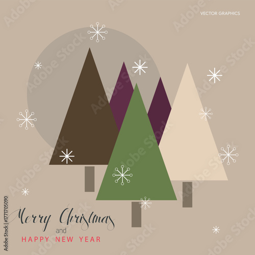 Modern Minimalist Christmas Tree Vector Card. Perfect for greeting cards, posters, invitations, and festive branding projects.