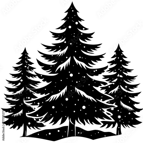 Abstract vector illustration of snow covered pine trees scalable eps icon for winter themes