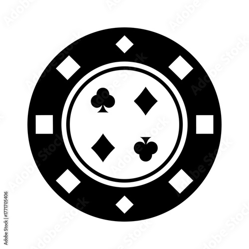 Monochromatic Casino Chip Vector with Playing Card Suits and Shapes