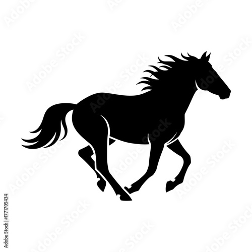 Stylized Black Horse Silhouette Vector Graphic Running on White