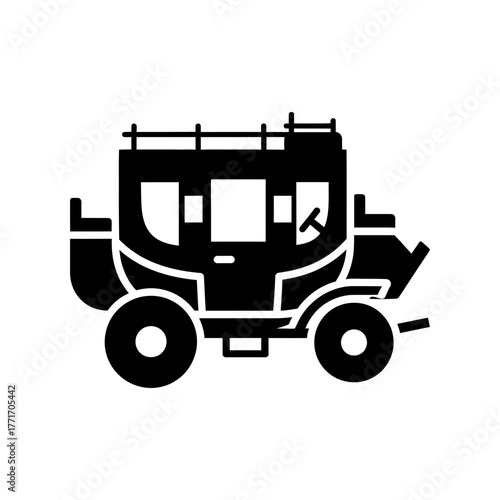 Classic Stagecoach Carriage Black Silhouette Vector Icon Design