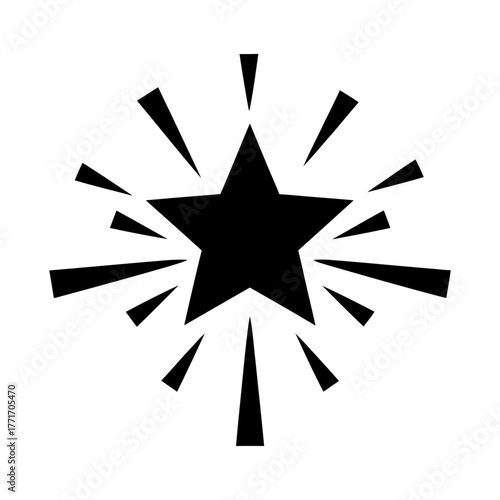 Solid Black Star Symbol with Sparkle Burst Graphic Element