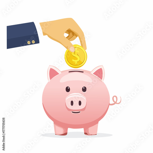 A hand holds a coin above a piggy bank, symbolizing saving after calculating expenses.