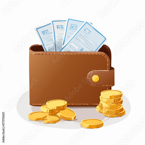 A wallet with receipts and coins spills onto a table, representing everyday spending and expense awareness.