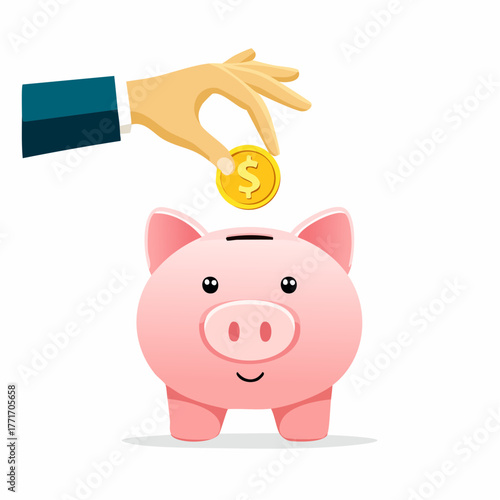A hand holds a coin above a piggy bank, symbolizing saving after calculating expenses.