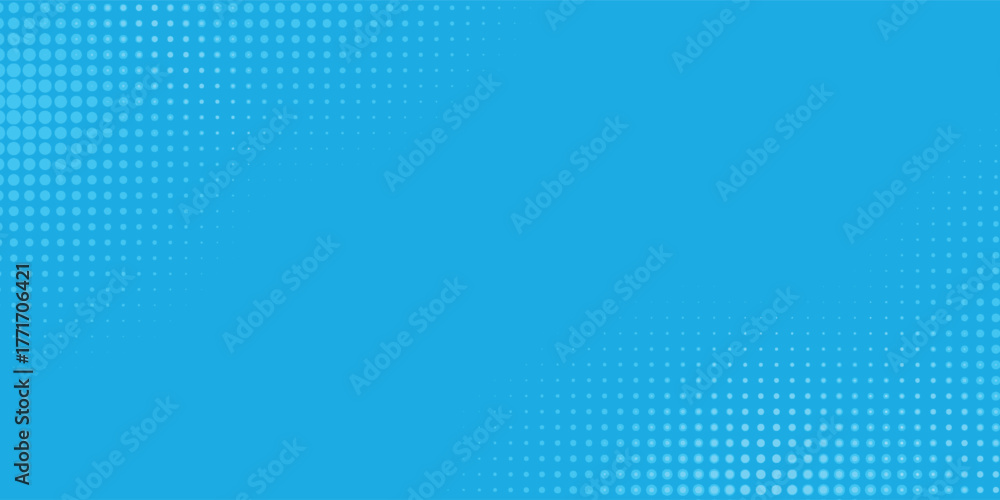 Fototapeta premium Halftone dots on blue background. Comic pop art style blank layout. Template design for comic book, presentation, sale or web banner. Vector illustration