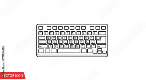 Clean outline vector illustration of a modern computer keyboard, representing digital input, office technology, and workspace tools. Simple line art graphic for computing and productivity concepts