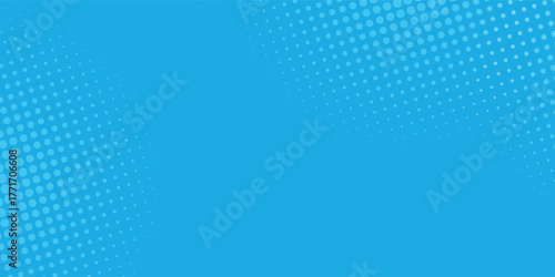 Halftone dots on blue background. Comic pop art style blank layout. Template design for comic book, presentation, sale or web banner. Vector illustration