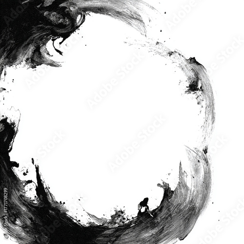 abstract ink splashes, brush strokes painting isolated background.