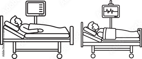 Two patients in hospital beds with monitors silhouette