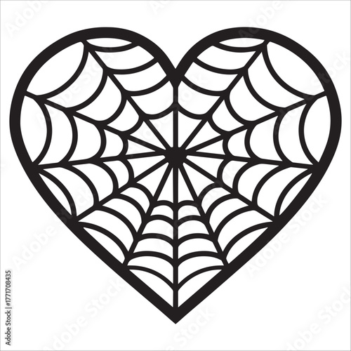 Heart Shape With Symmetrical Spiderweb Icon