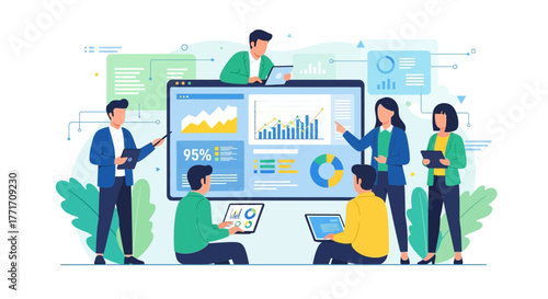 Business Team Analyzing And Presenting Data On A Large Screen For Strategy