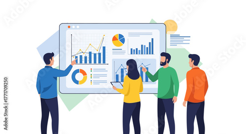 Business Team Analyzing Data Presentation: A Collaborative Approach to Strategic Planning