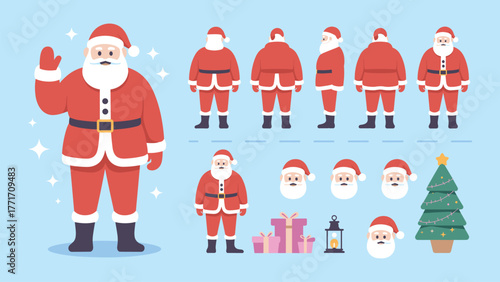 Santa Claus Character Set With Christmas Elements illustration