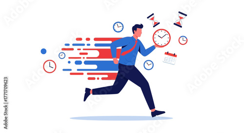 Businessman Rushing Against Time: A Vector Illustration Showcasing Urgency and Deadline Pressure
