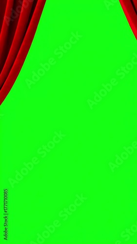 Green Screen real velvet cloth stage silk red curtain open on for theater opera show scenes this opening are shooted camera slow motion cinematic scene 4 with distortion, overlay, glitch, static