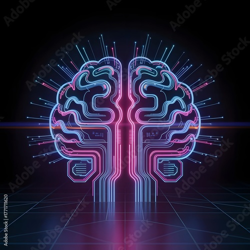 Futuristic Digital Brain Circuit Illustration Representing Artificial Intelligence and Neural Technology Innovation