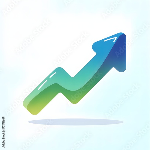 Colorful 3D Upward Arrow Symbol Representing Business Growth and Financial Success Concept