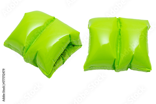 Tableau sur toile Bright green inflatable swim arm bands for child safety in water