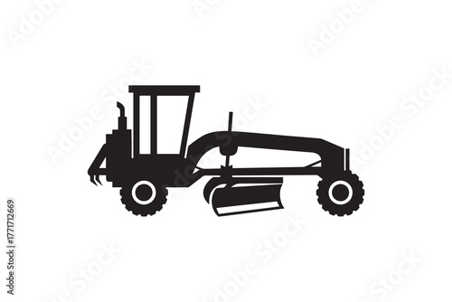 Motor grader silhouette icon on white background