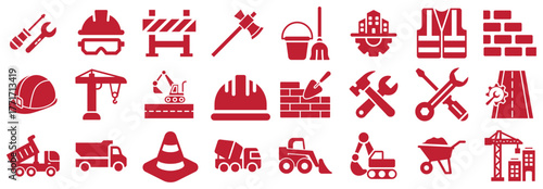Construction and Industry Icons Tools, Vehicles, and Safety Gear