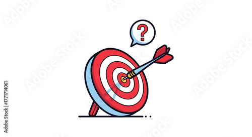 Colorful bullseye with question mark: targeting and uncertainty concept